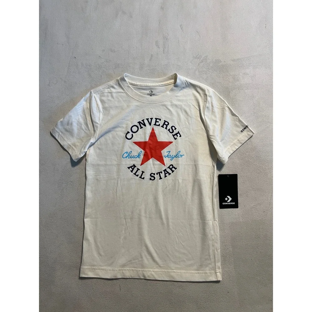 Converse Chuck Taylor All Star Kids Boys Cream Graphic T-Shirt Size M 10-12 YRS